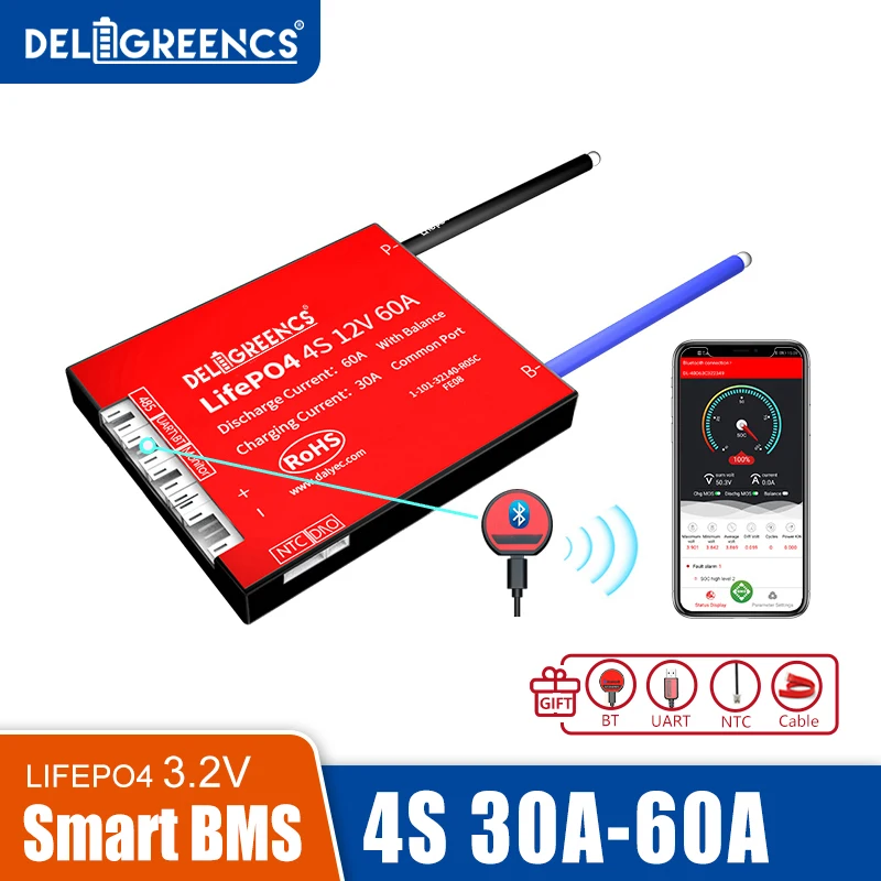 

Смарт-BMS 4S 12 В 30A 40A 60A Bluetooth APP contorl RS485 для ПК с номинальным напряжением 3,2 В Lifepo4 BMS NTC UART