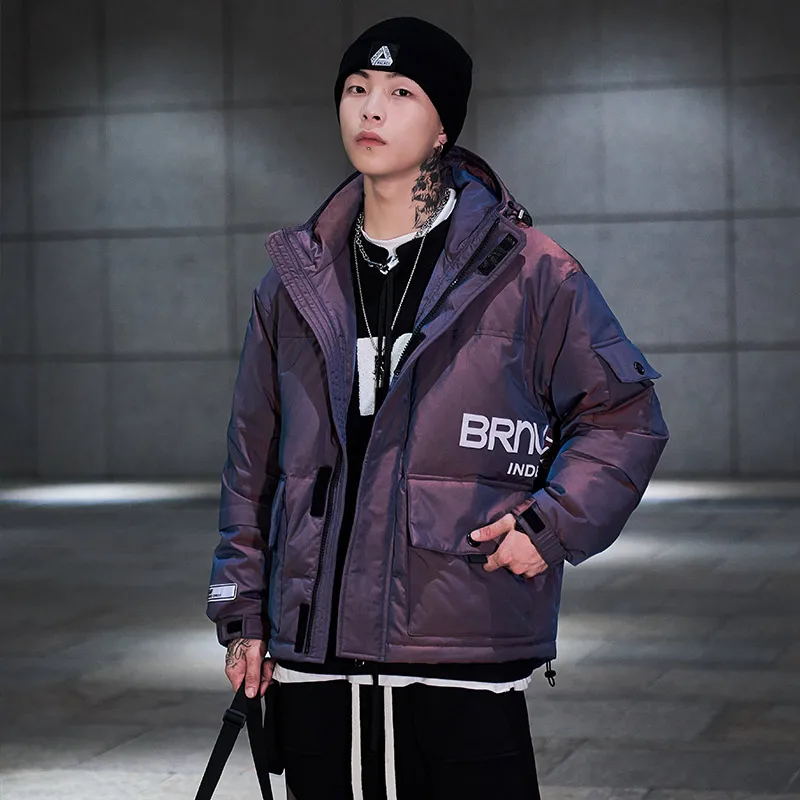 

Лидер продаж, модные мужские зимние куртки, корейский стиль, хип-хоп, на молнии, темно-черные парки, уличная одежда, свободное теплое пузырьк...