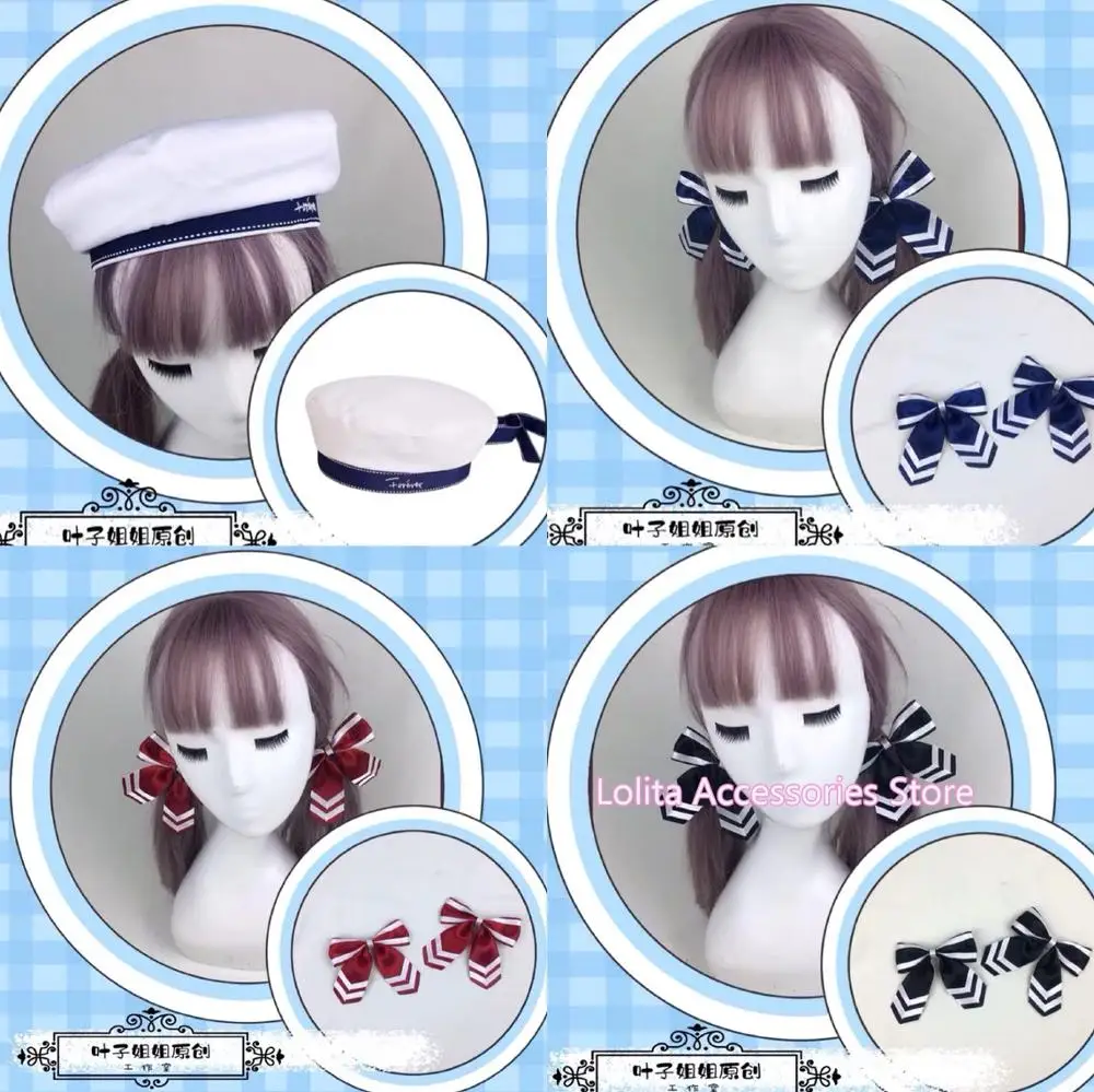Preppy style Lolita Girl Headdress Navy style JK Uniform Sailor Cap Cosplay Double Horsetail Headdress Hat Hairpin Hand Sleeve