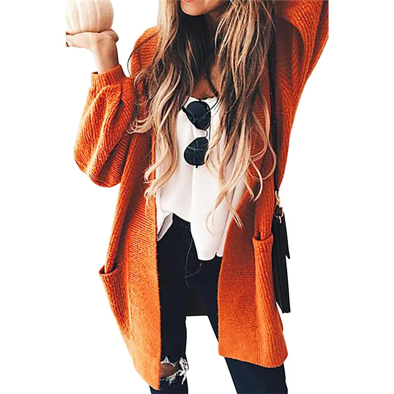 

2020 Autumn winter European and American trend New Jersey cardigan loose lantern sleeve long coat sweater women