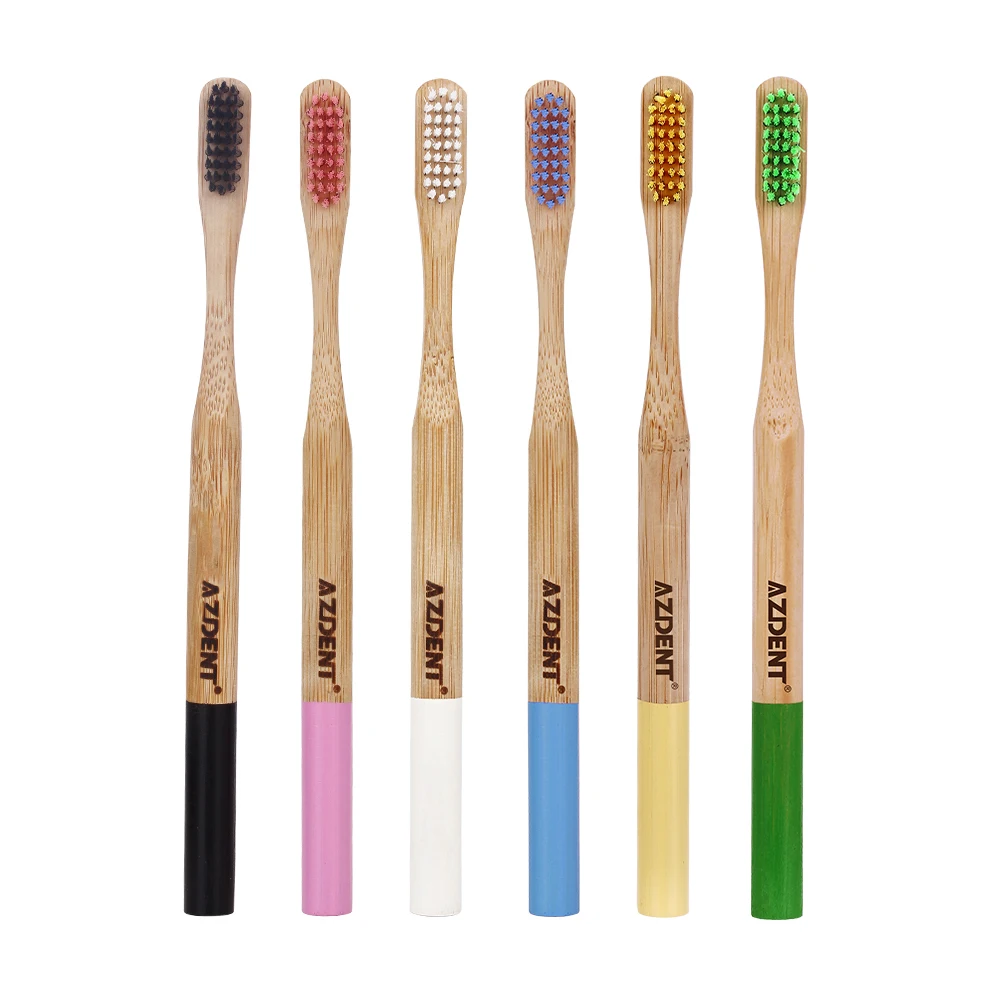 AZDENT 6 шт деревянной ручкой Зубная щётка Защита окружающей среды бамбуковый уголь
