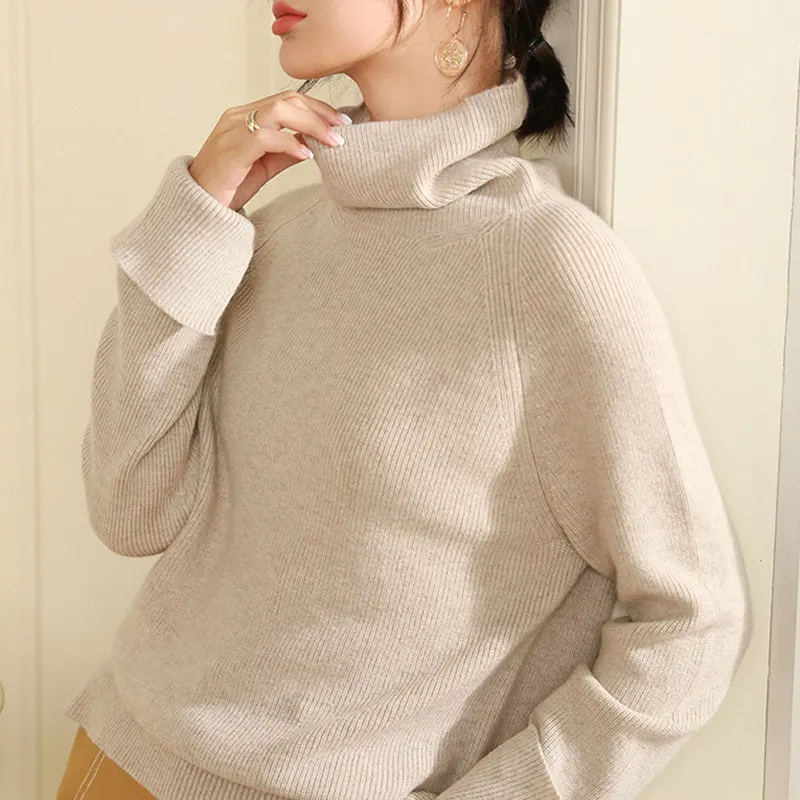 

LITVRIYH lady thick cashmere sweater women sweaters and pullover turtleneck long sleeve female pullover knitted jumper loose top