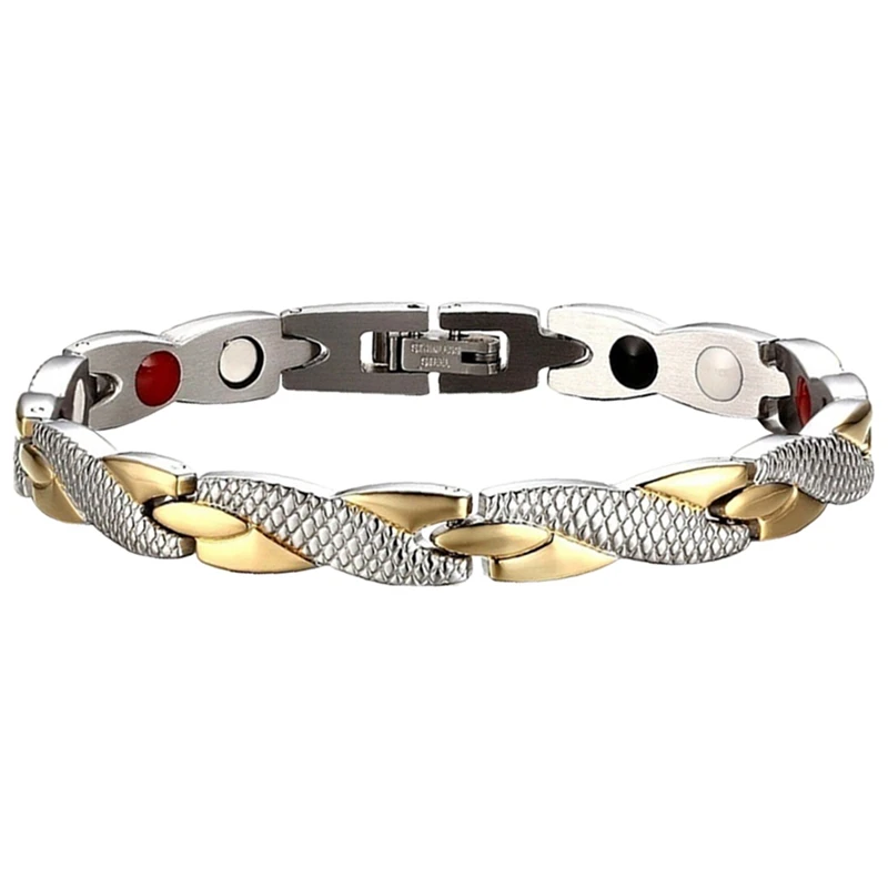 Регулируемый магнитный терапевтический серебряный браслет из нержавеющей стали