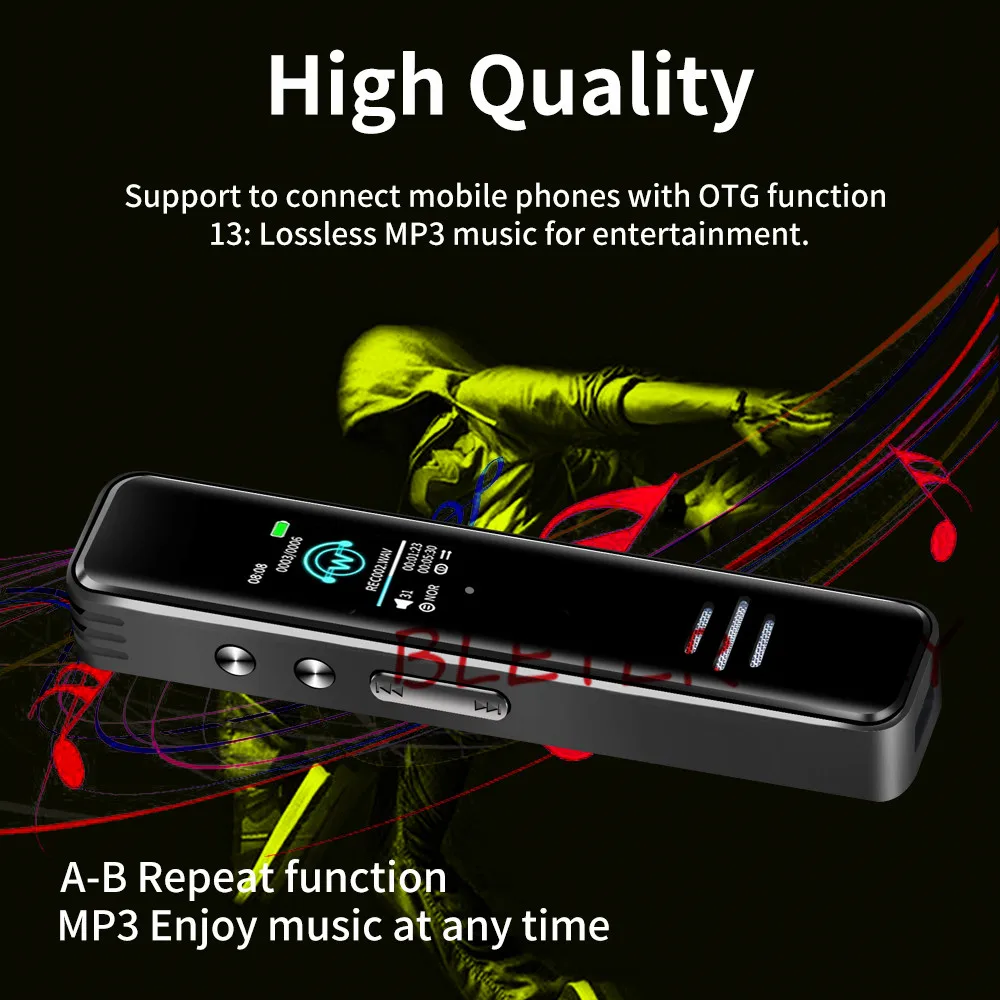 

Digital Voice Activated Recorder Dictaphone Long Distance Audio Recording MP3 Player Noise Reduction WAV Record with IPS screen