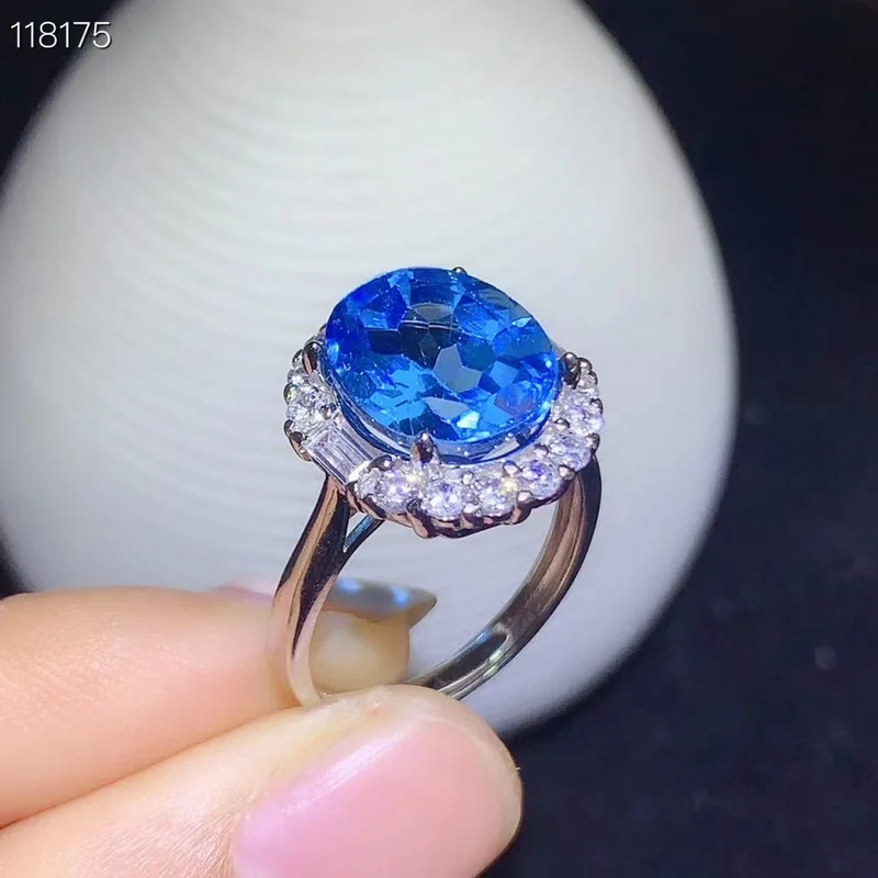 

Jewelry Luxury Silver Ring 10mm*12mm Natural Topaz Ring for Party 925 Silver Topaz Jewelry Brithday Gift for Woman