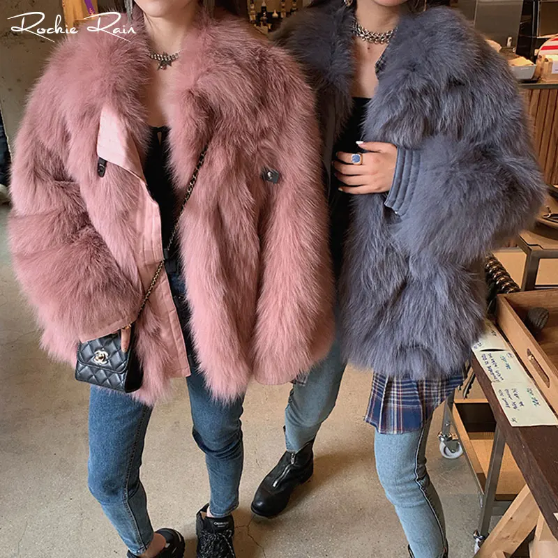 Натуральный Лисий мех пальто для женщин зимние теплые свободные отложной