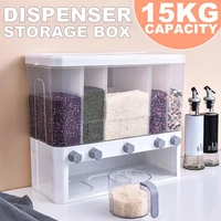 15kg wall mounted separate rice bucket cereal dispenser moisture proof plastic automatic racks sealed metering food storage box