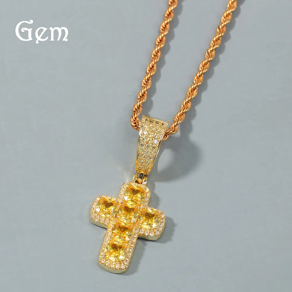 

Модная медная подвеска в стиле хип-хоп с инкрустированным цветным Цирконом крестом, однотонная уличная бижутерия