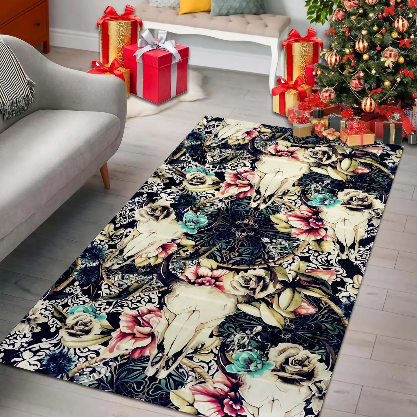 

Christmas Series Red Christmas Tree Flowers Car Happy Holidays Floor Mat Door Mat Anti-skid Mat Carpet Bedroom Home Decoration