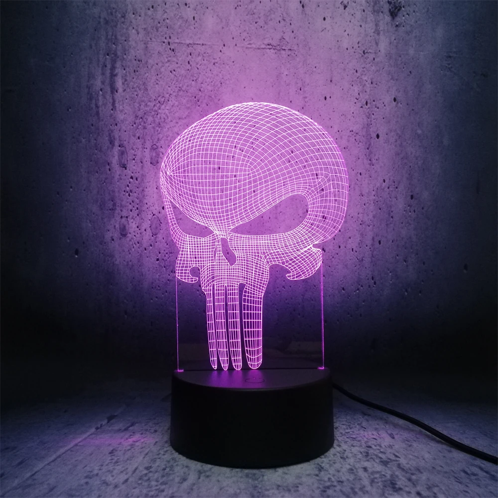 Длинный зуб череп 3D светодиодный USB лампа Хэллоуин Каратель настроение красочная