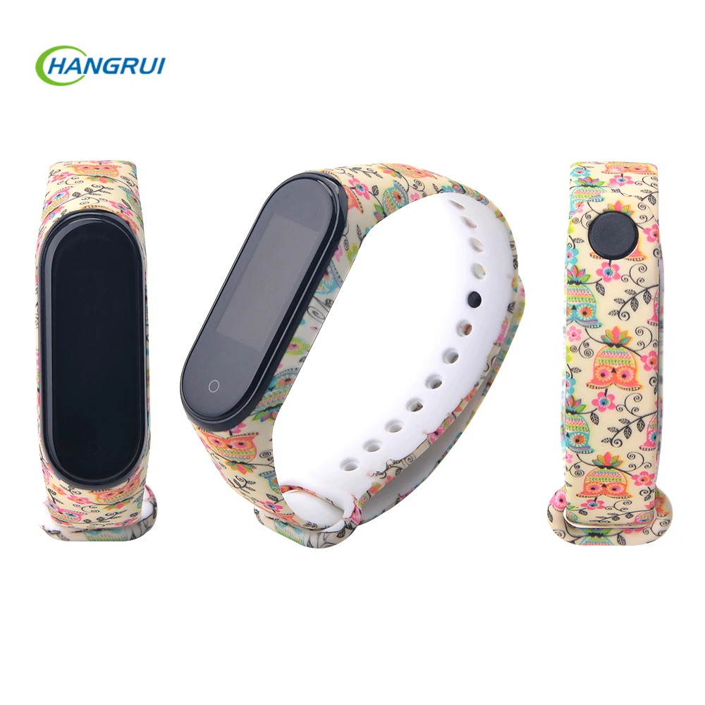 Для mi band 3 4 ремешок с принтом силиконовый ремешок на запястье для xiaomi mi band 3 Replacemet Камуфляжный браслет для mi band 3 браслет - Цвет: owl