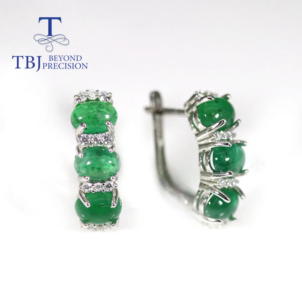 

Classic design natural Emerald clasp earring zambia green gemstone oval cut 5*7mm fine jewelry 925 sterling silver for women