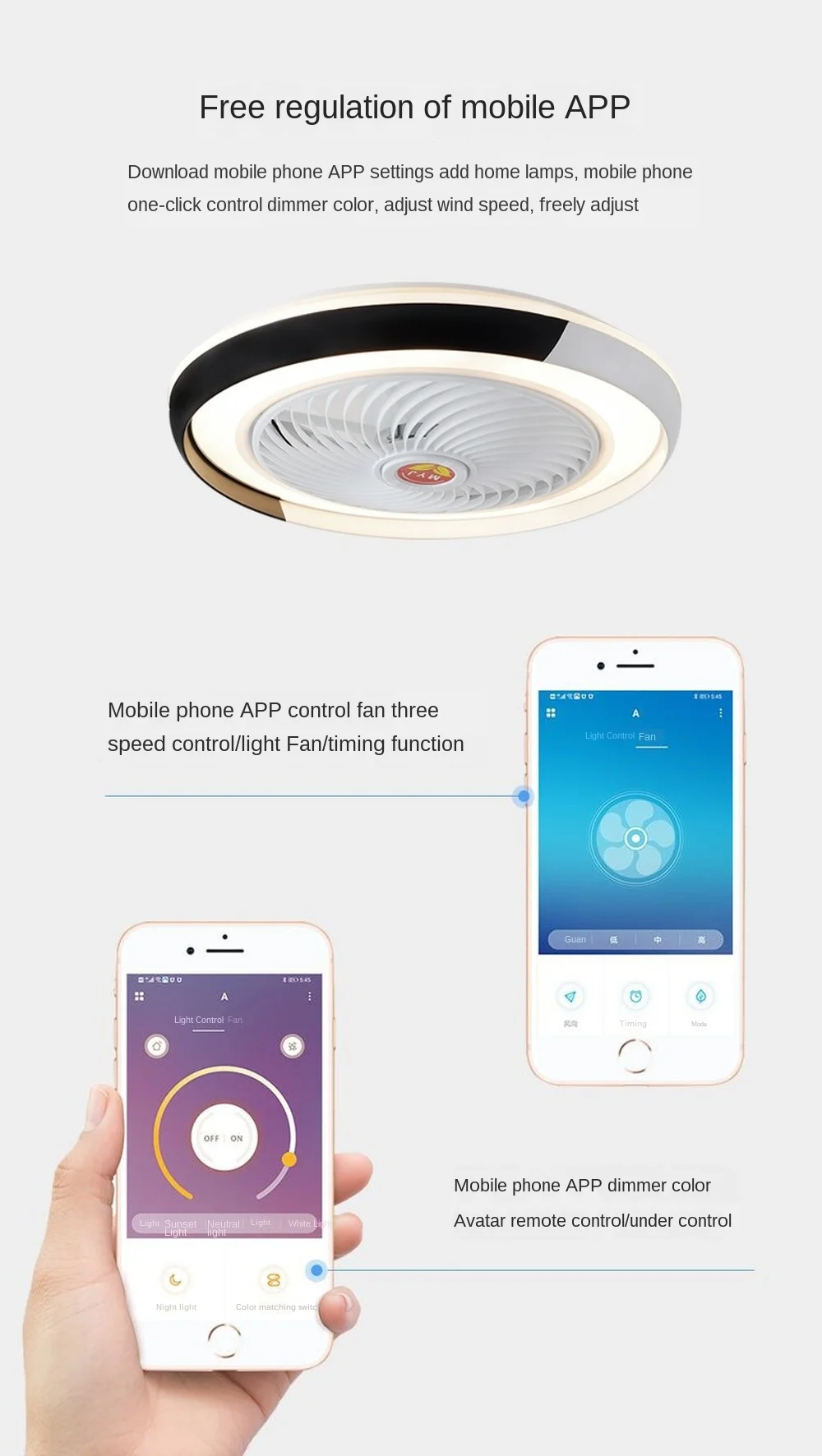 

European creative design 50cm remote control fan Bluetooth lamp intelligent ceiling fan modern lamp bedroom decorative lamp