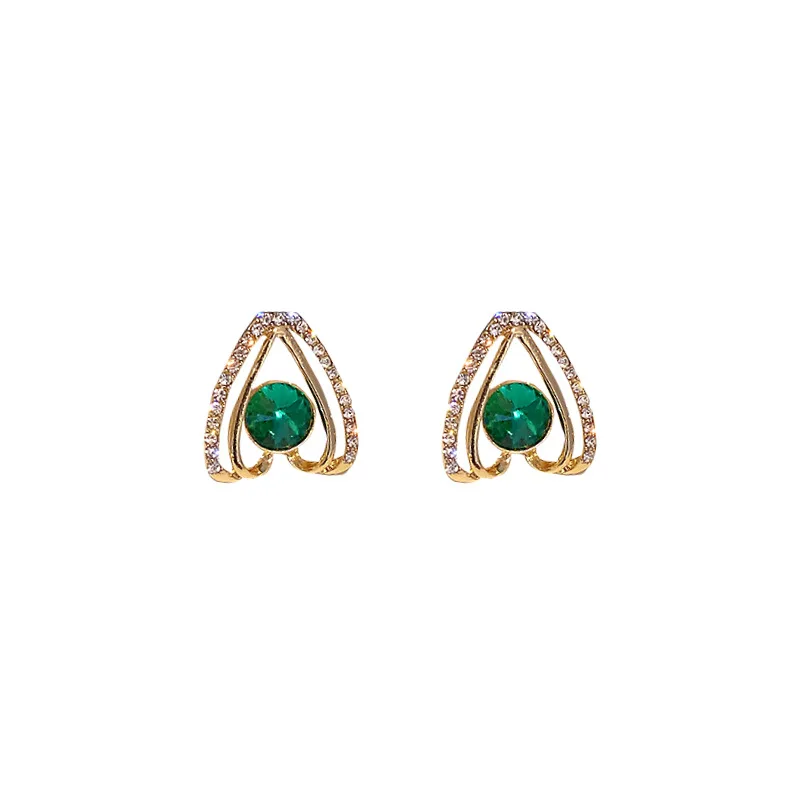 

Origin Summer Green Love Heart Crystal Dangle Earring for Women Girls Textured Hollow Out Rhinestone Earring Jewelry Pendientes