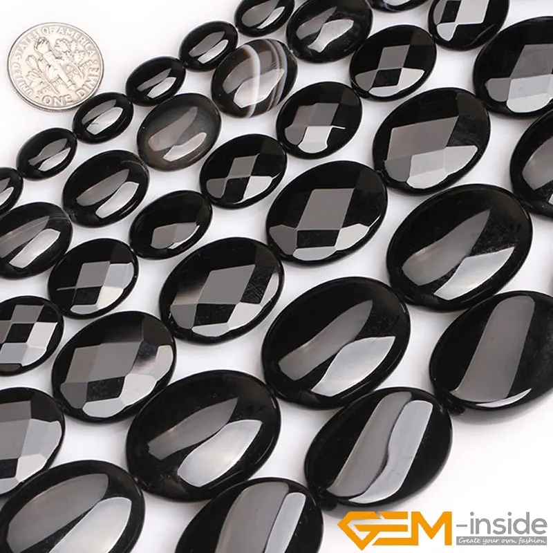 

Natural Stone Black Agates Oval Bead For Jewelry Making Strand 15 Inch DIY Jewelry Design Bracelet Beads