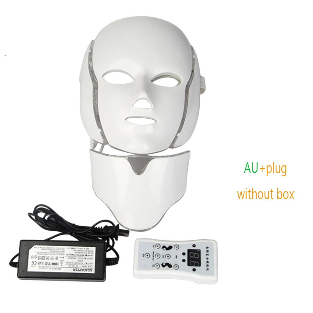 AU without box Светодиодный косметическая маска для лица и шеи анти удаление морщин, акне омоложения кожи Электрический косметический аппарат для лица - Цвет: AU without box