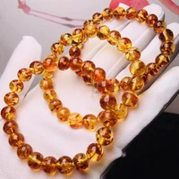 natural piebald amber round beads bracelet 9mm yellow flower amber women men healing stretch jewelry aaaaa