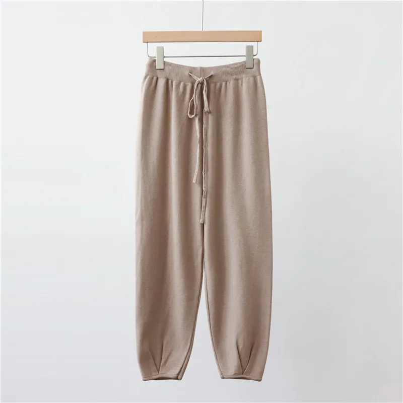 

Women Elastic Waist Button Trousers Thick Knitted Harem Pant Autumn Winter Sport Pants Sweater Knitted Carrot Pants High Quality