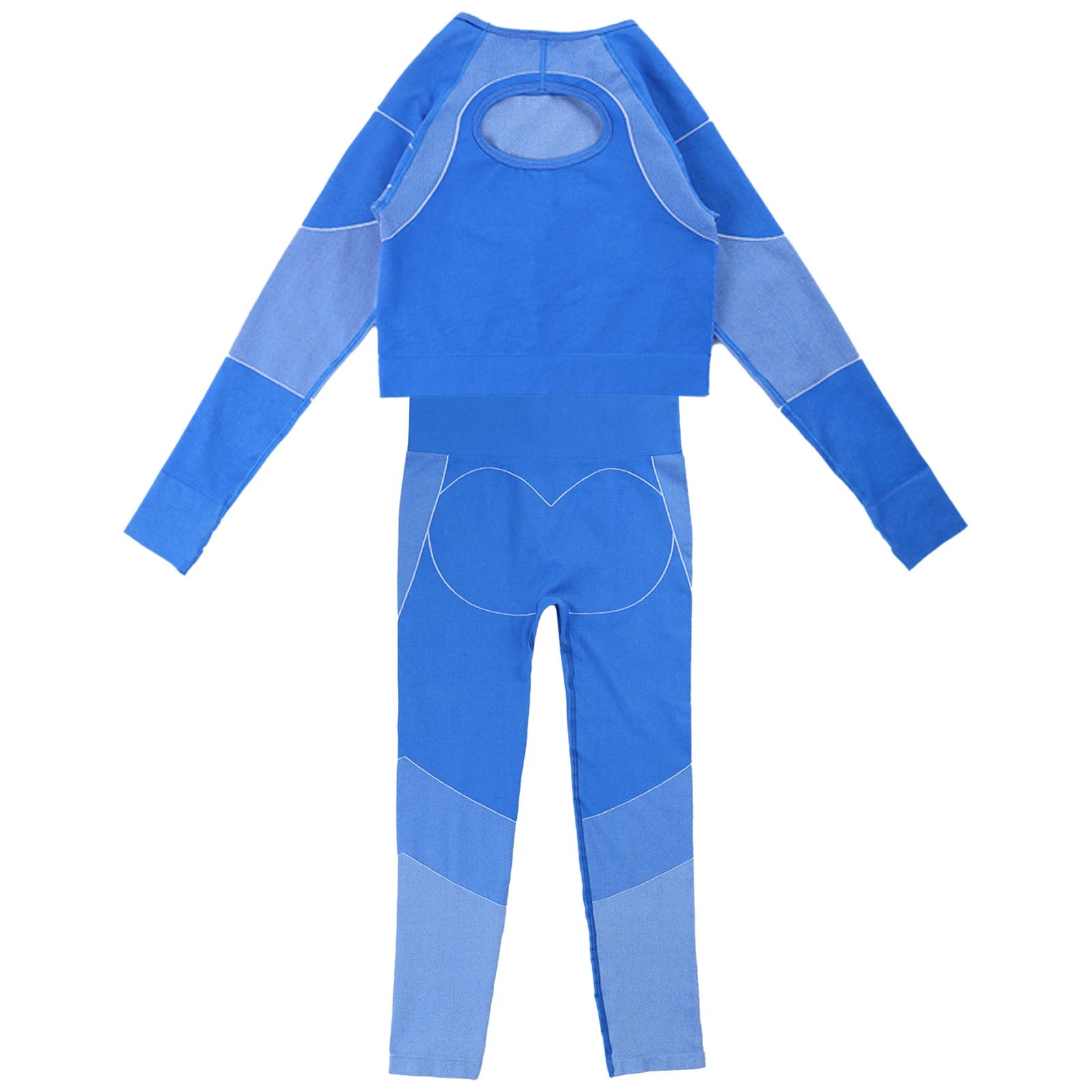 Женский летний костюм для йоги тренировочный с круглым вырезом и длинным рукавом