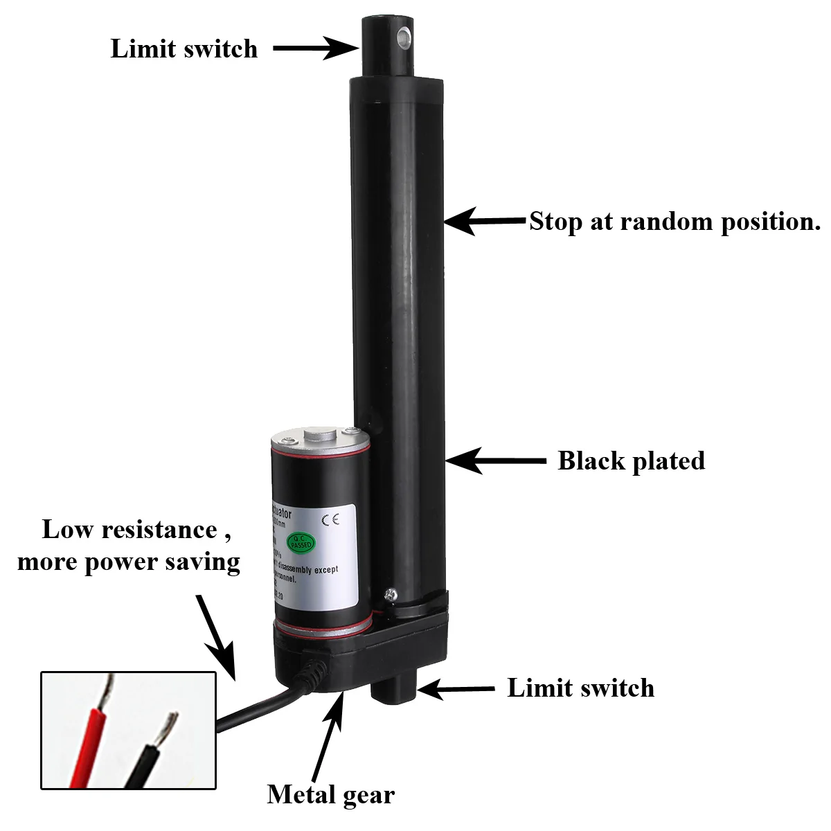 

20/30 Inch 900N 225Lbs DC 12V Adjustable Electric Linear Actuator Black Tor Opener Multifunctional Linear Motor