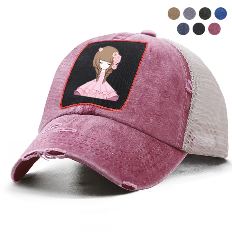 Korean Style Kawaii Cute Pink Girls Snapback Men's Baseball Cap Women Hip Hop Summer Mesh Hat Trucker Bone Gorra Dad | Аксессуары