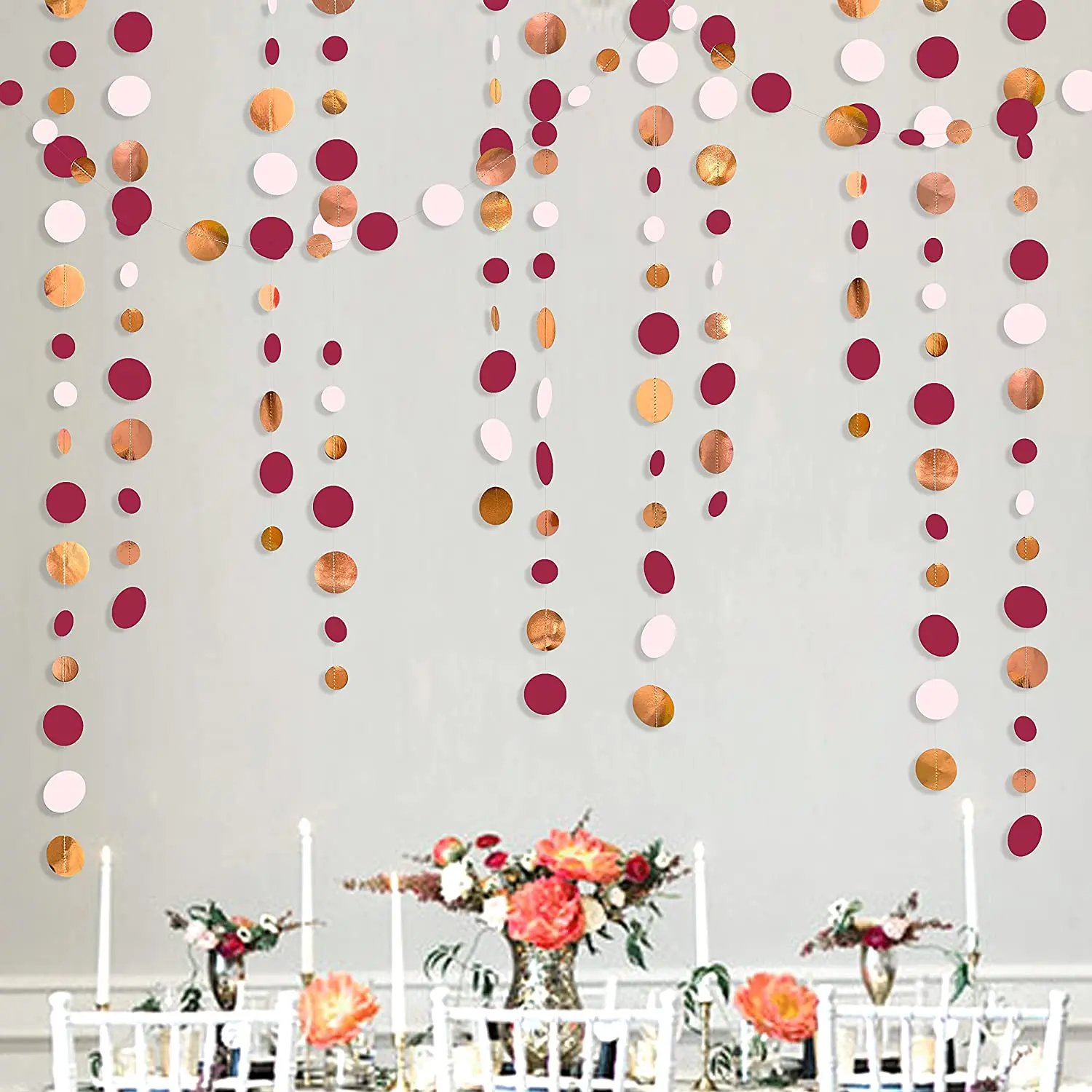 

Burgundy Rose Gold Pink Party Decor Paper Circle Dots Garland Hanging Paper Polka Steamer for Wedding Birthday Party Decorations
