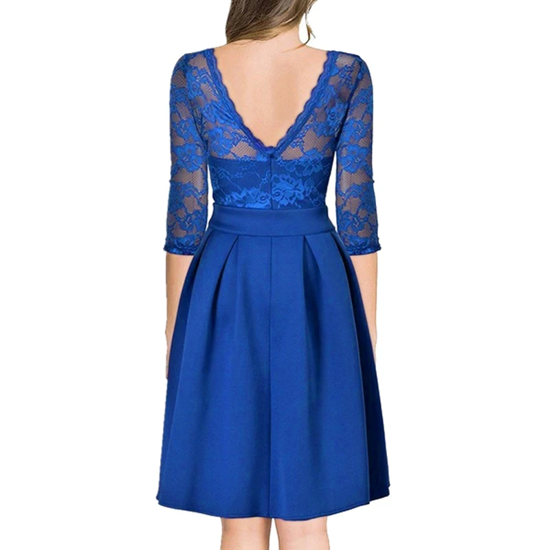Женское винтажное платье с кружевной вставкой элегантное однотонное летнее