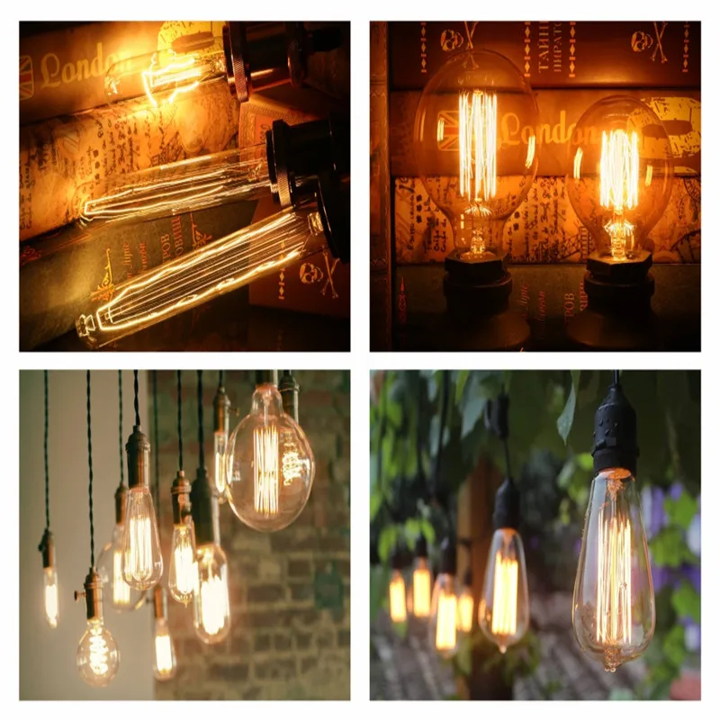 LARZI ретро Edison LED светильник лампочка E27 220 В 40 Вт A19 A60 ST64 T10 T45 T185 G80 G95 нити Винтаж