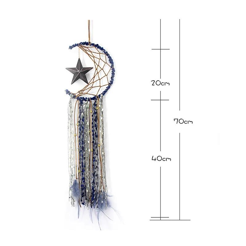 

Dream Catcher Ornament Handmade Half Circle Moon with Star and Feather Design Hanging Decoration Home Bedroom