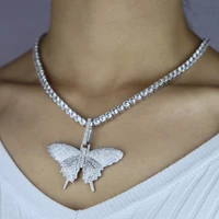 statement big butterfly full rhinestone pendant cz necklace rhinestone chain for women bling tennis chain crystal choker jewelry