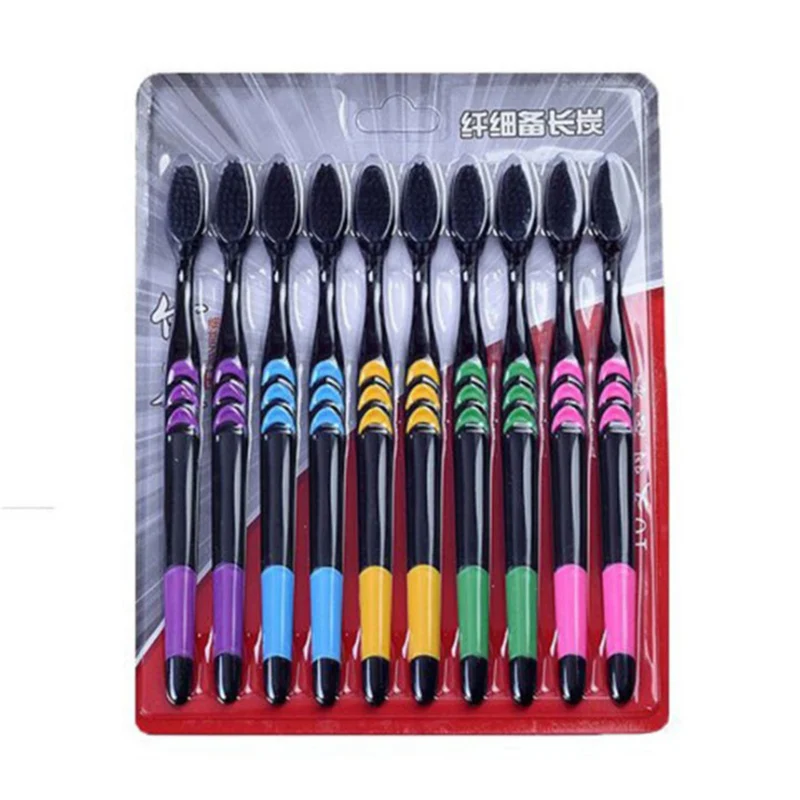 

10PCS Cheap New Bamboo Toothbrush Soft Tooth Brush Charcoal Adults Toothbrushes Packs Manual Oral Hygiene Care Cleaning