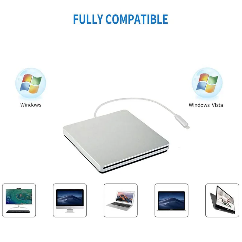 Внешний привод DVD-привод типа C слим-слот CD/DVD +/- RW USB C Superdrive для Mac/Windows.