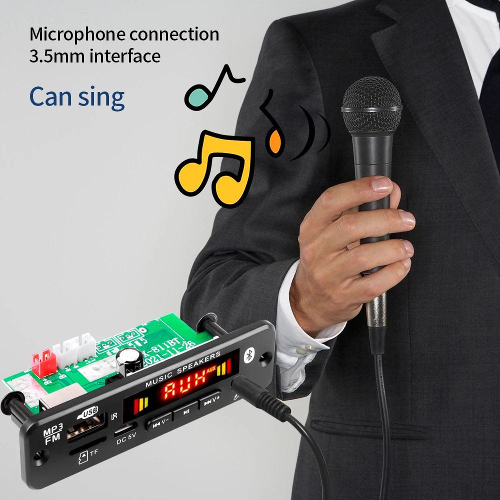 2*20 Вт усилитель MP3 декодер плата Bluetooth V5.0 Автомобильный MP3-плеер USB записывающий
