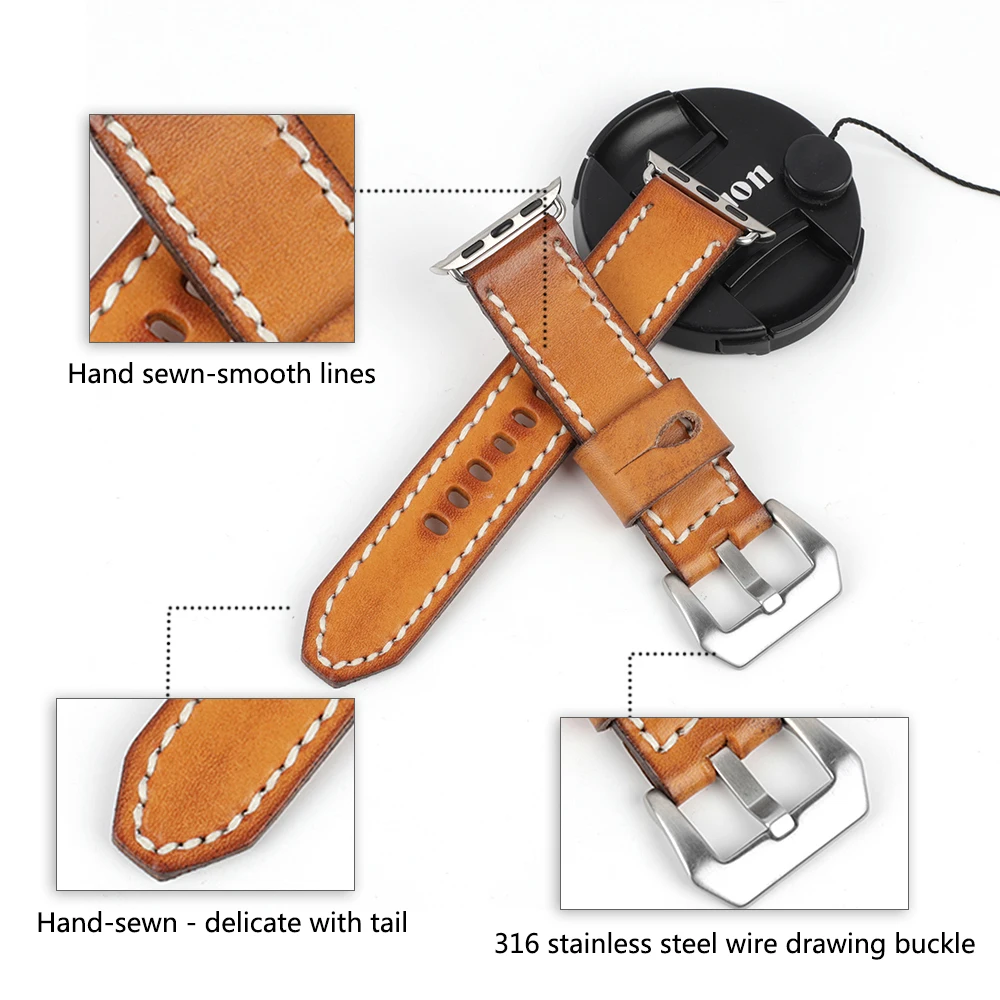 Vintage Cow Leather Band for Apple Watch 44mm 40mm 42mm 38mm Series 7 6 SE 5 4 3 for iWatch Apple Watch Strap Bracelet
