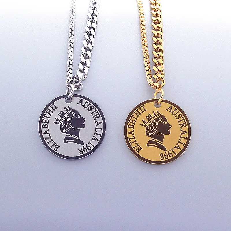 

Elizabeth Queen Head Pendant Charm Stainless Steel Necklace Unique Choker Gold Silver Color Necklace Vintage Jewelry Chain Gift