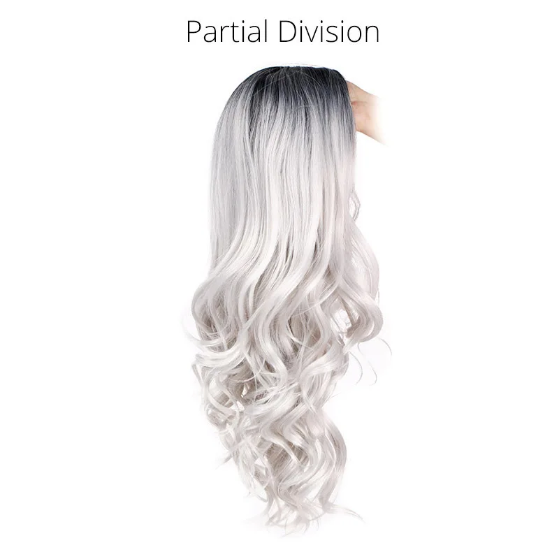 Grey AISI BEAUTY Ombre длинный волнистый парик синтетические волосы парики для женщин косплей/вечерние черный коричневый блонд/серый высокая плотность термостойкие - Цвет: Grey