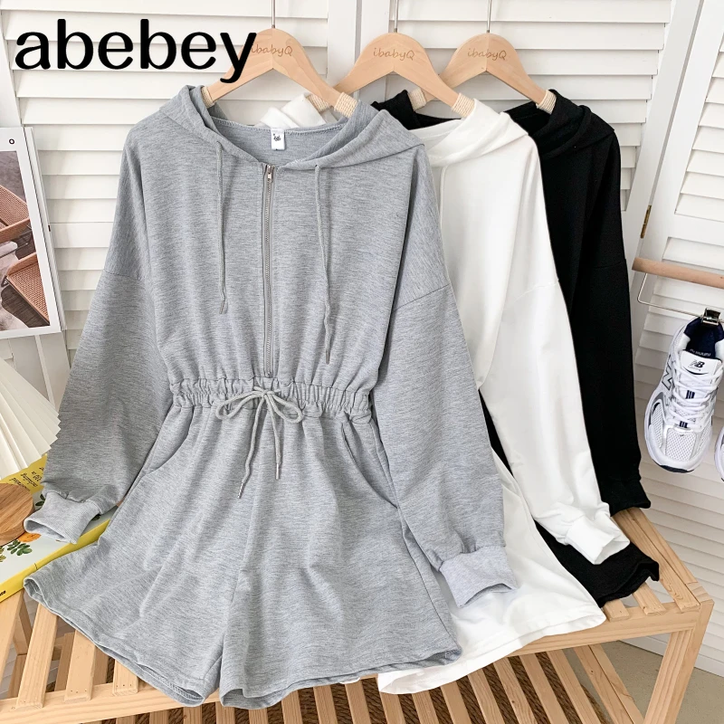 Модные комбинезоны на молнии с воротником капюшоном и длинными рукавами