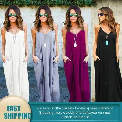 Для женщин s летние платья Повседневное Свободные Solid Pocket белые длинные макси