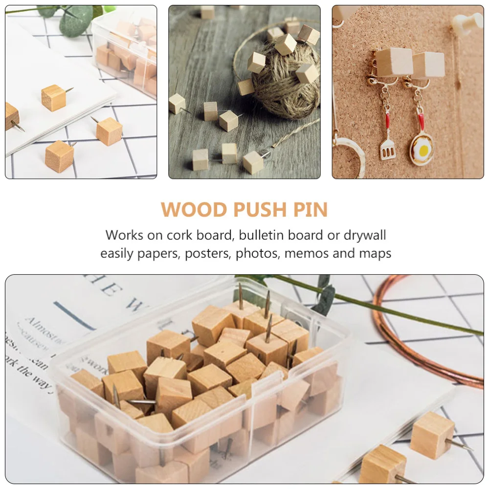 

50 Pcs Wooden Head Push Pin Diy Decorative Thumbtack Pin Wooden Pushpin