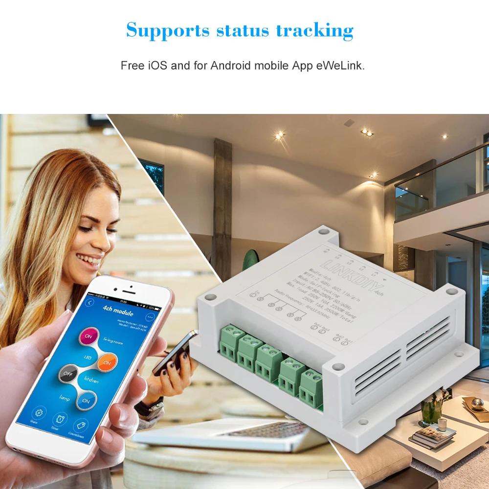 EWeLink 4CH AC85 250V 4 канальный WiFI переключатель c креплением на рейке Din Universal