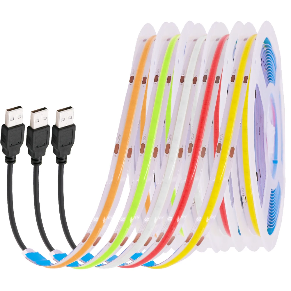 USB Power COB LED Strip Light 320 LEDs High Density FOB Flexible Tape RA90 DC 5V Ribbon Dimmable Linear Rope | Лампы и освещение