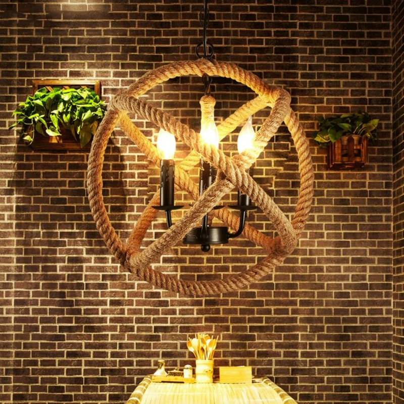 3 классические ретро лампы пеньковая веревка люстра Кантри стиль подвесные