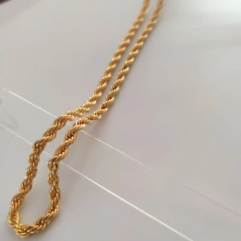 Mens 24k Yellow Solid Fine Gold Real FINISH Diamond Cut Twisted  Rope Chain XP Jewelry Fancy Original Picture Thick 6mm