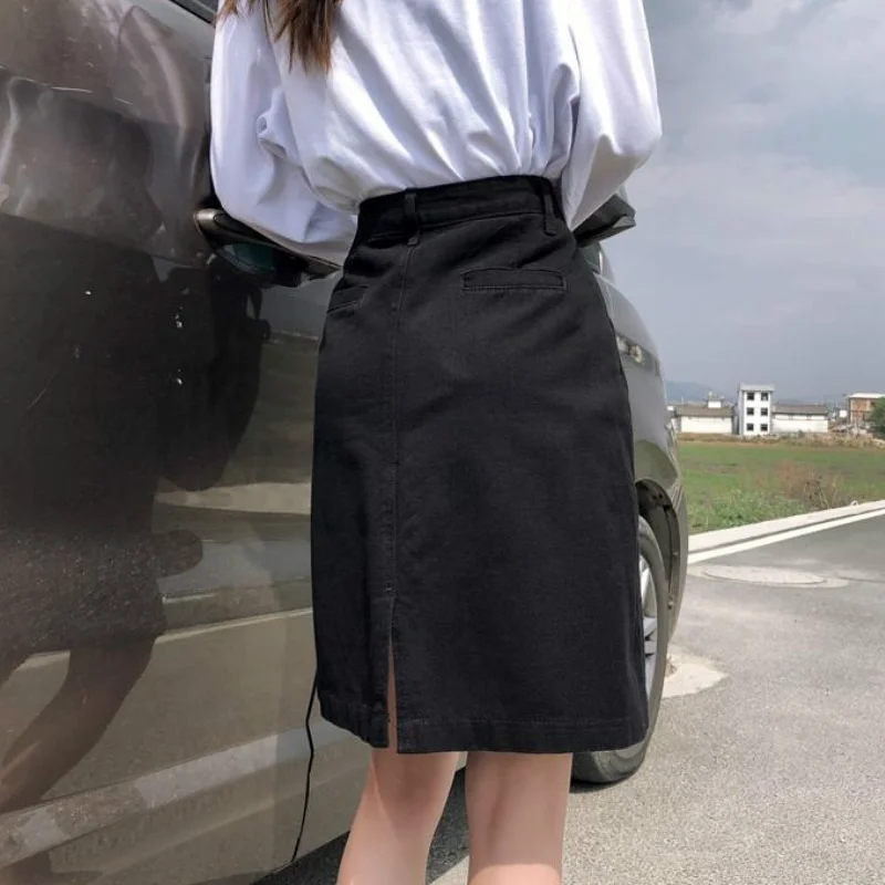 Джинсовые юбки для женщин в Корейском стиле досуга подростков хипстерских