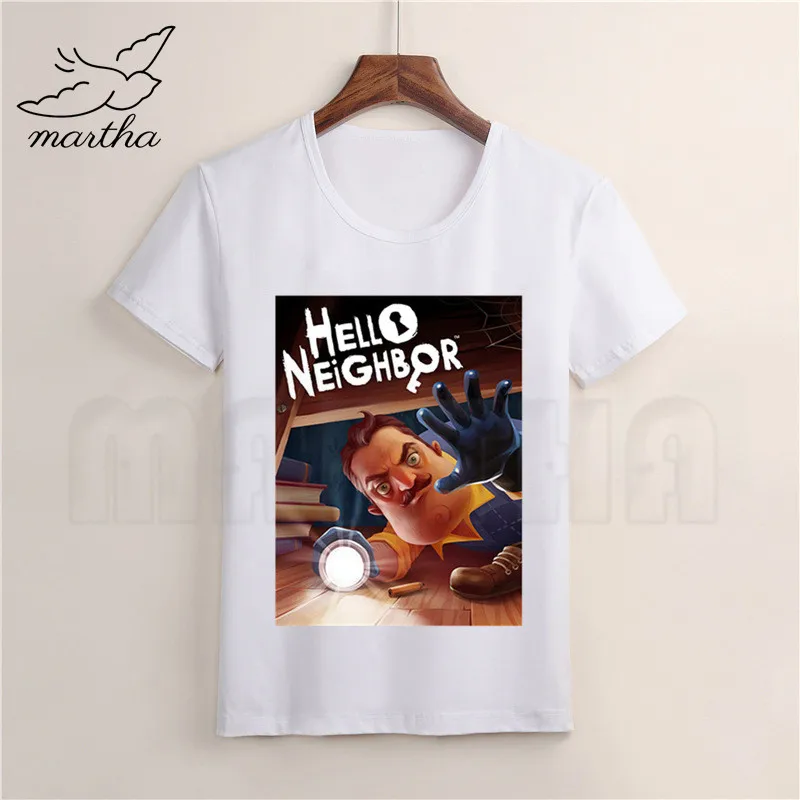 Забавная футболка для мальчиков с принтом из мультфильма Hello neighit детская летняя