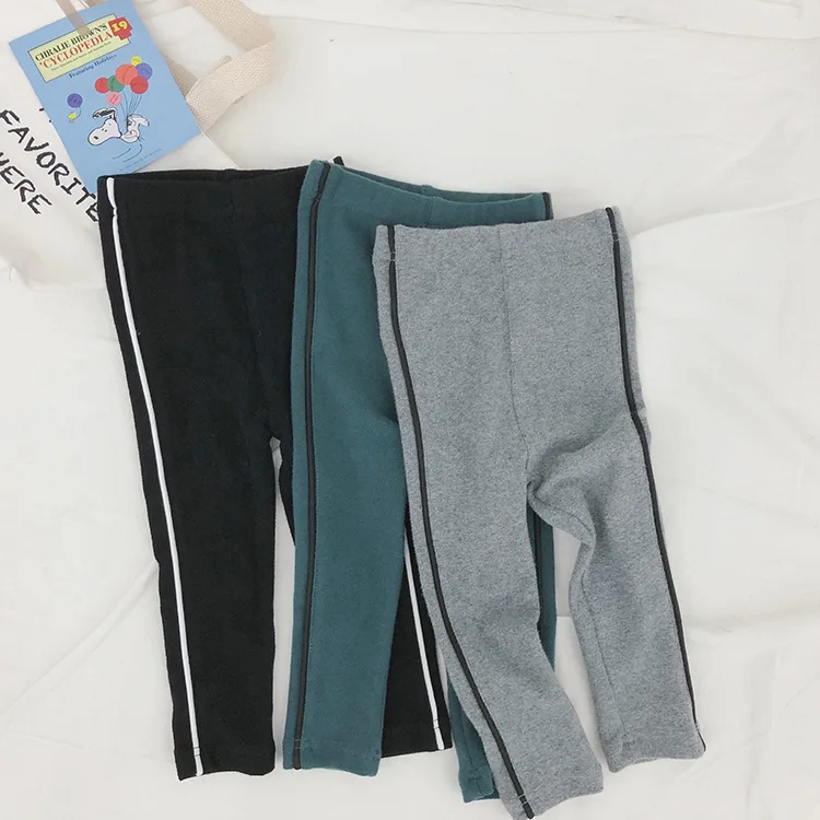 Детские брюки 2019 Осенние эластичные хлопковые леггинсы с вертикальными