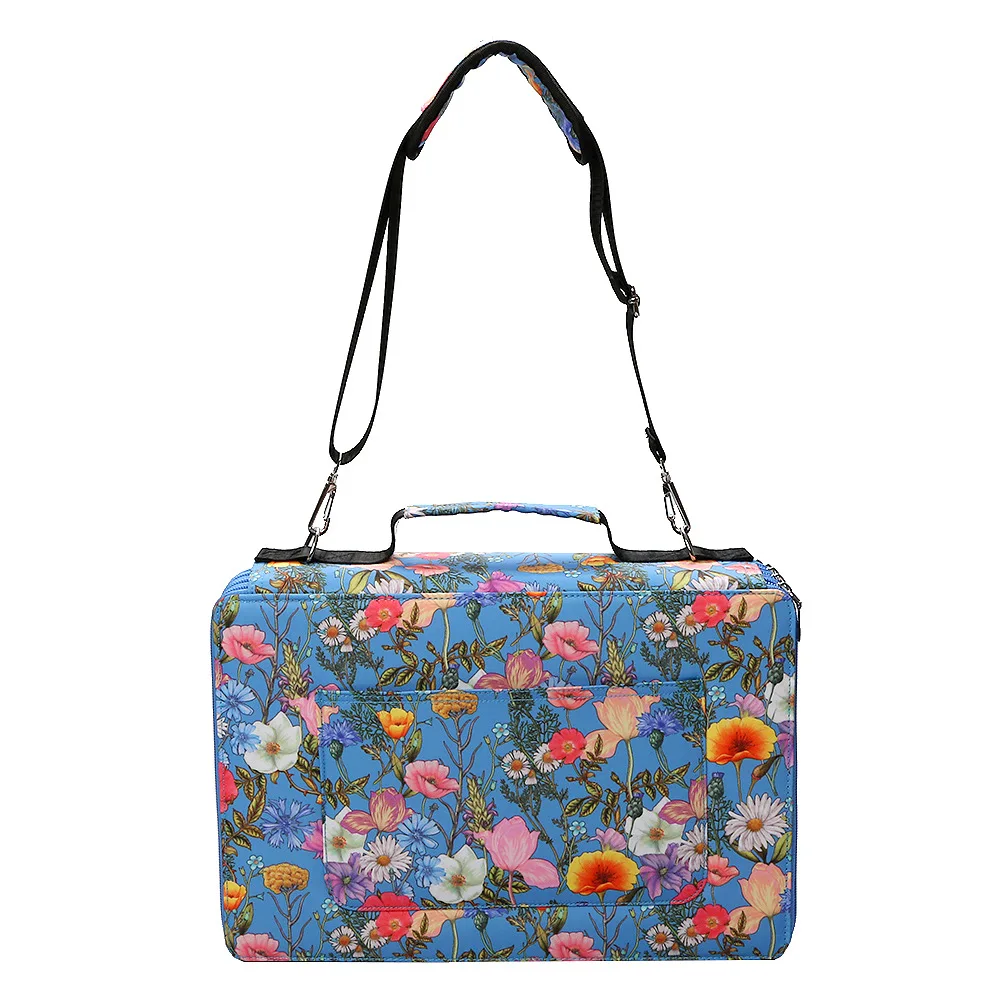 Colorful Flower Pattern 480 Slots 5 Layer Zipper Portable Shoulder Strap Polyester Pencil Case Holder Large Capacity Art Supply |