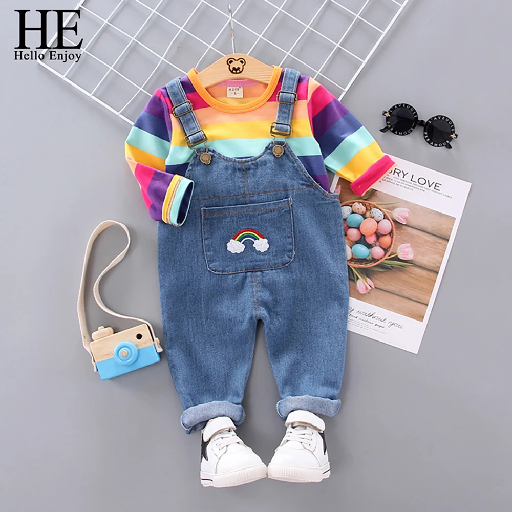 HE Hello Enjoy/комплекты детской одежды для девочек рубашки в радужную полоску с