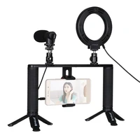 4 in 1 vlogging live broadcast ring led selfie light phone video rig handle stabilizer bracket kits