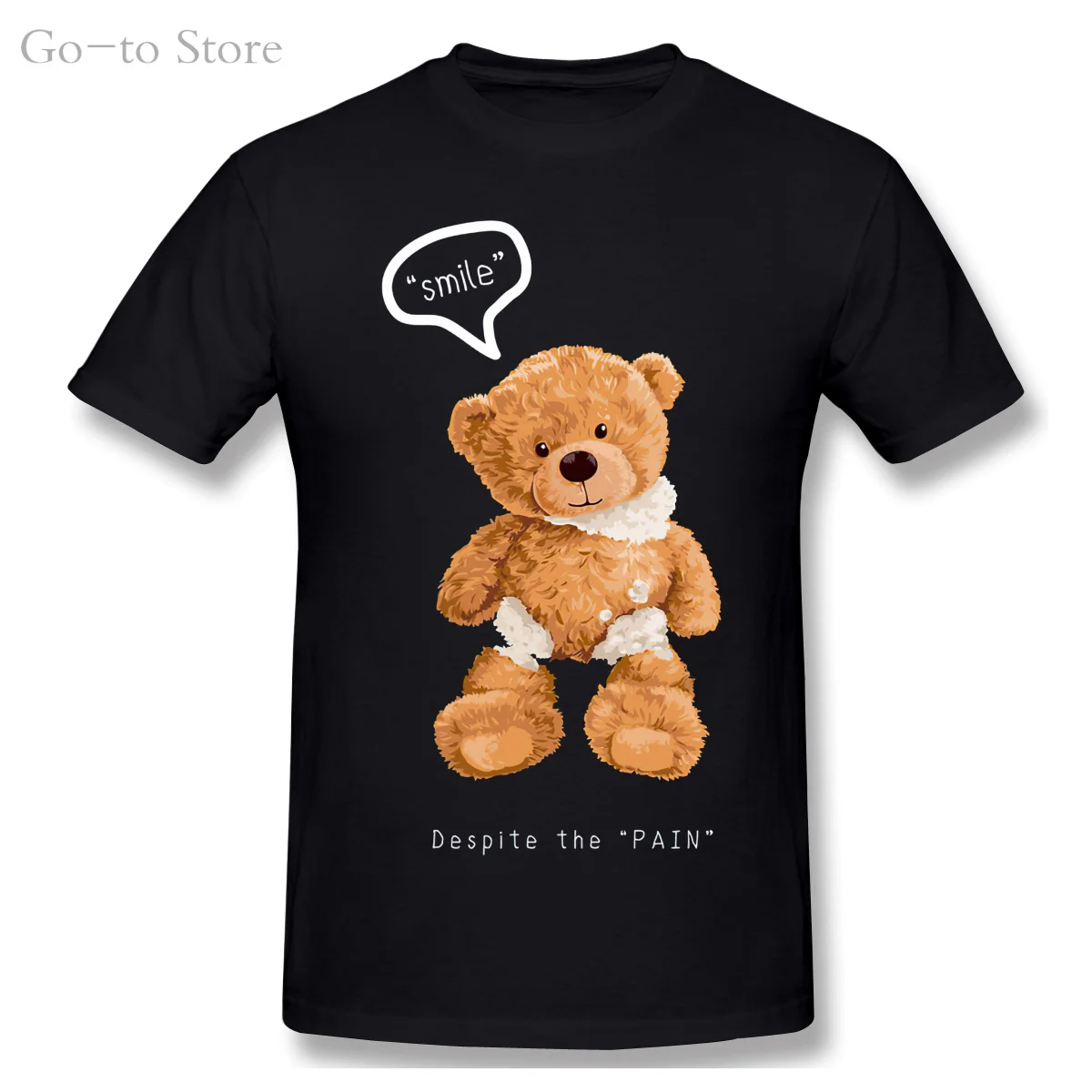 

Smile Slogan With Broken Bear Doll T-Shirt